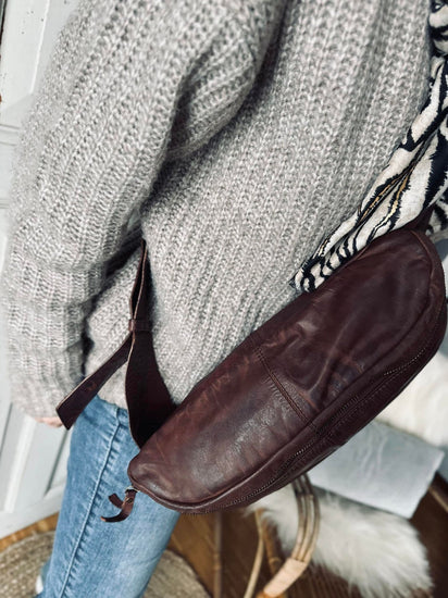 Bumbag Big Leather - Dark cognac - VIAMAJA.DK