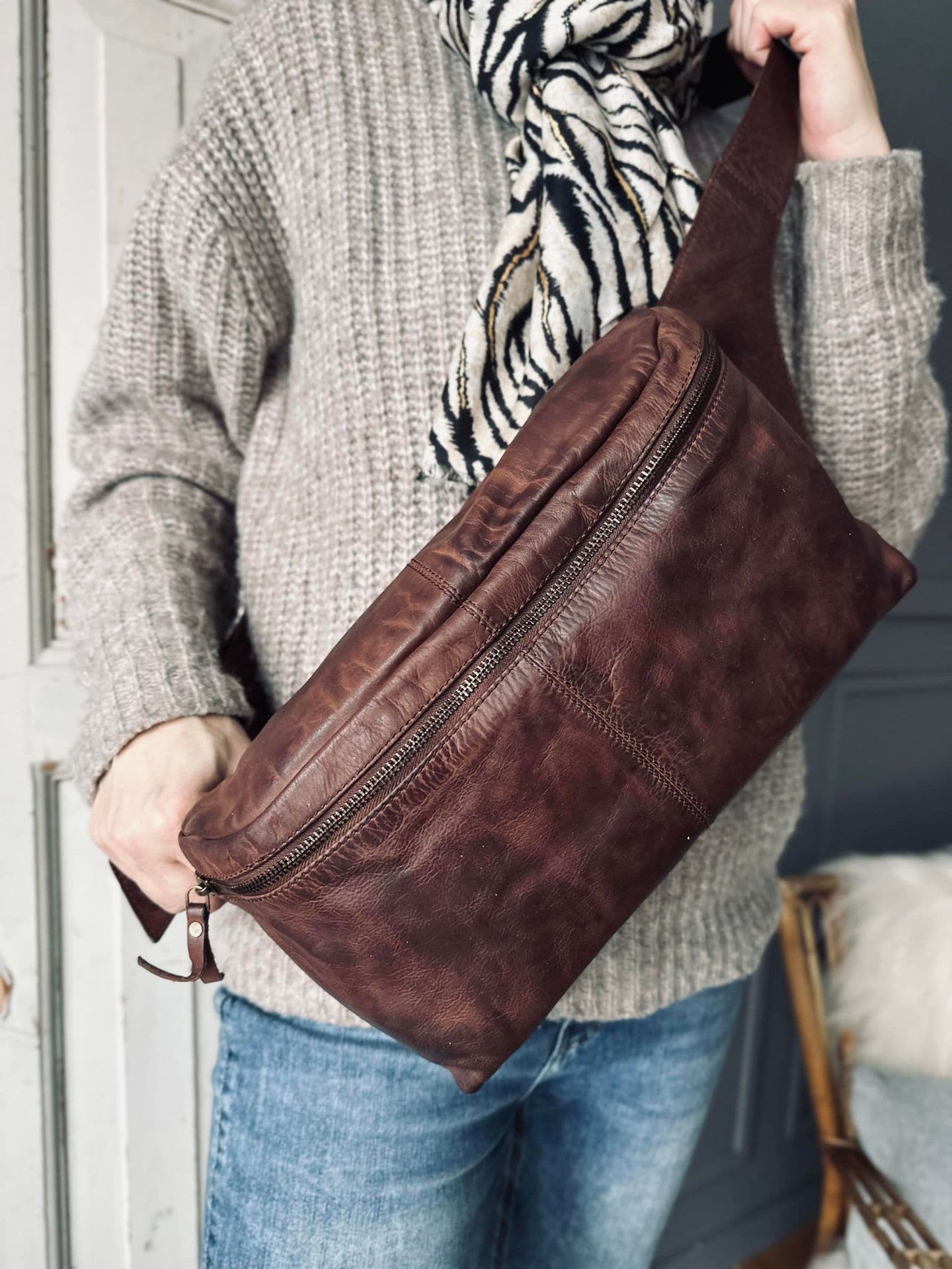 Bumbag Big Leather - Dark cognac - VIAMAJA.DK