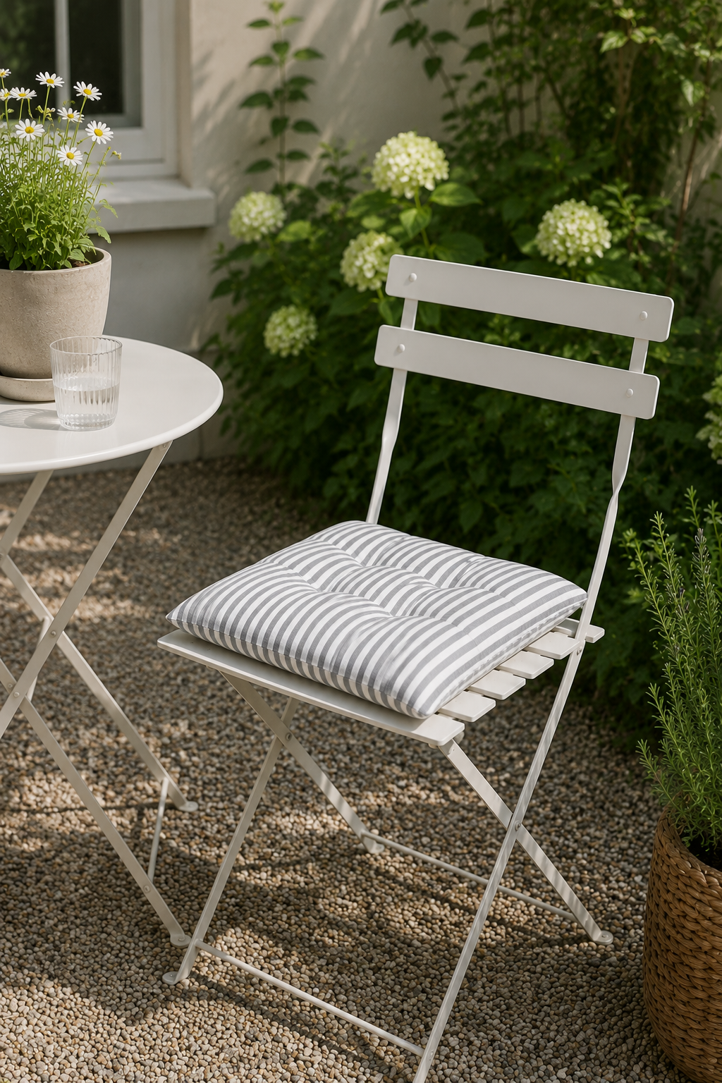 Hagehynde futon – Grå / Hvit 40×40 – Melkedrengstriper