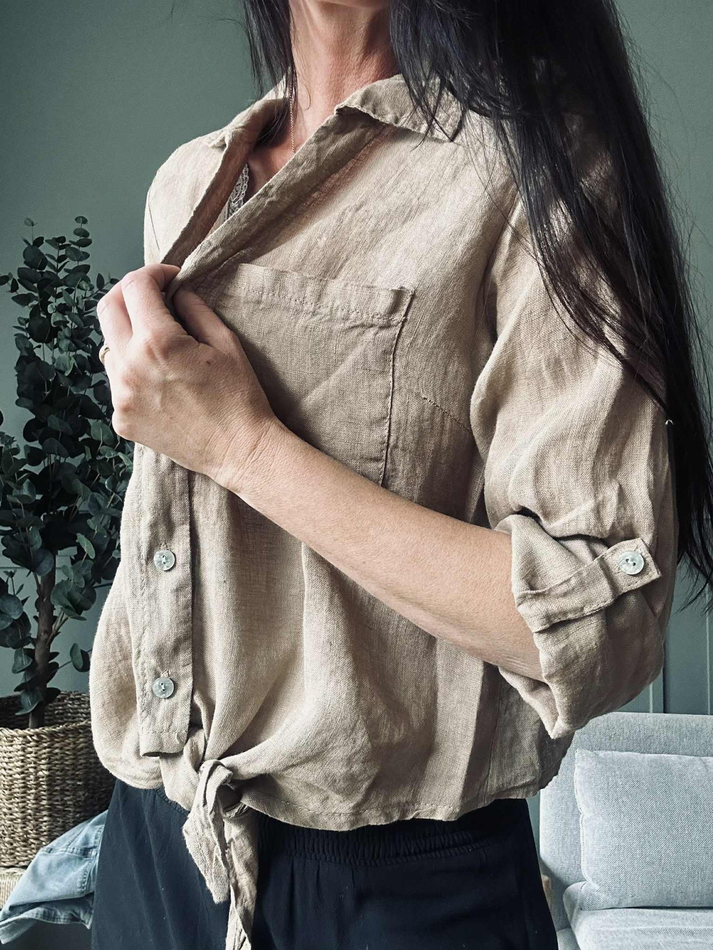 Skjorte NALA camel - 100% lin