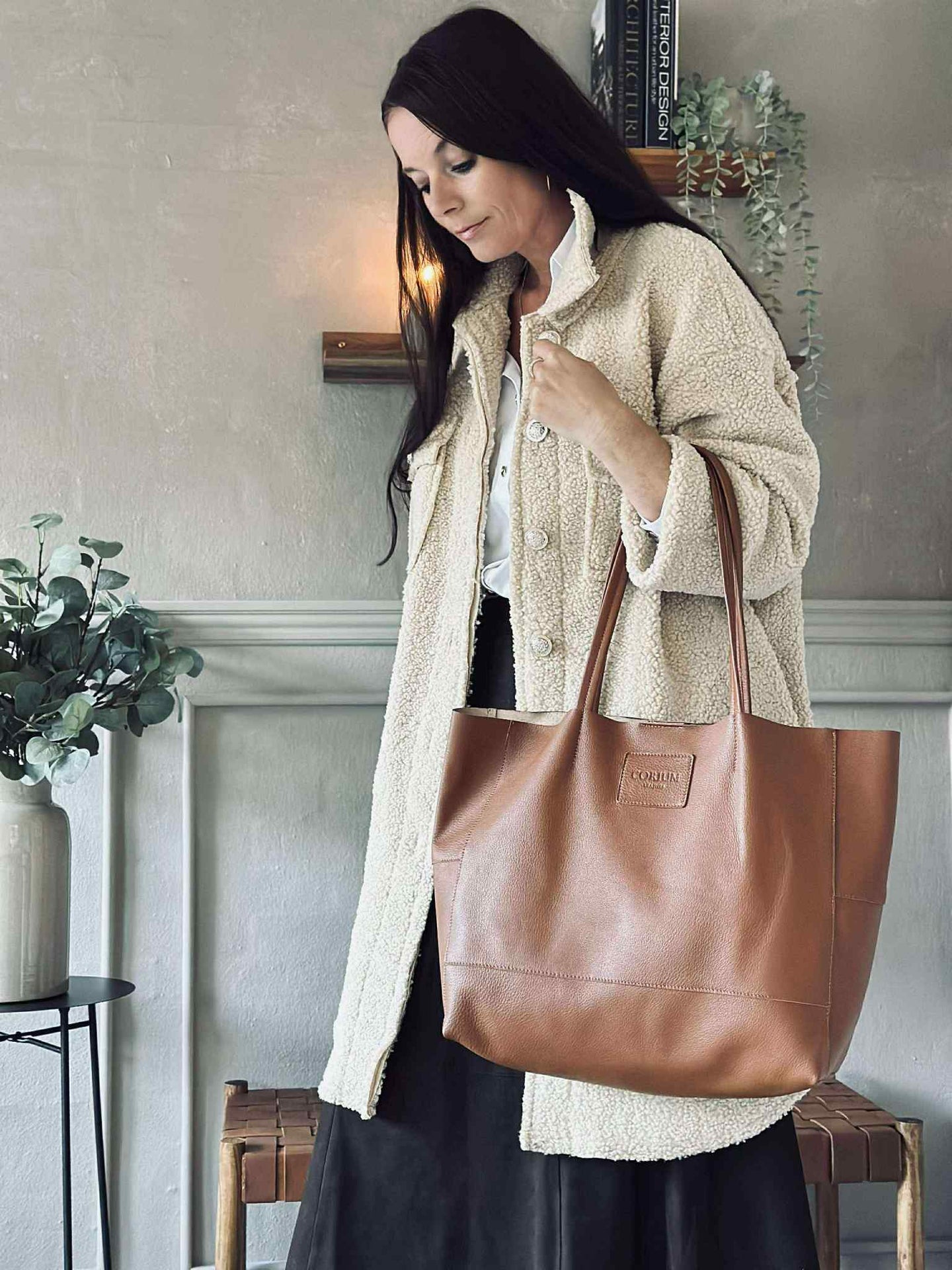 Shopper Daily i mykt skinn - Cognac