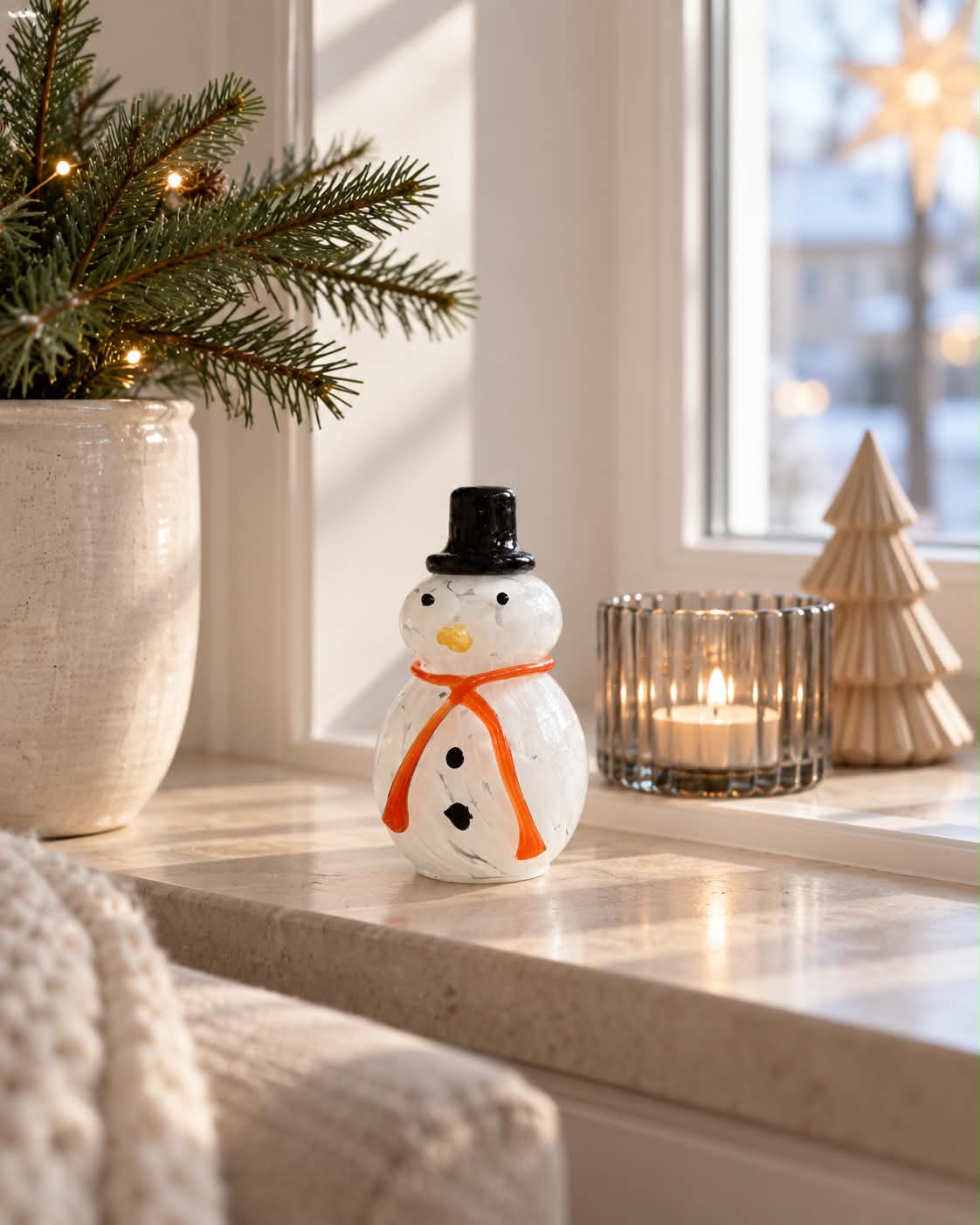 Snømann med LED-lys
