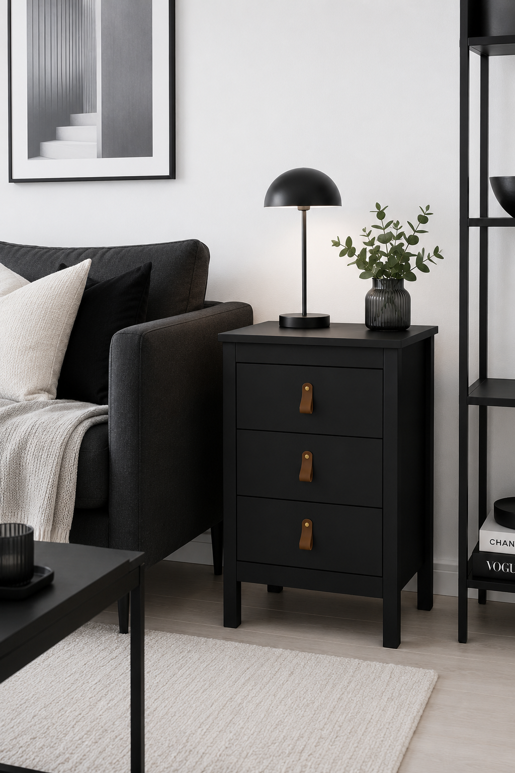 Nattbord Madrid med 3 skuffer - Black