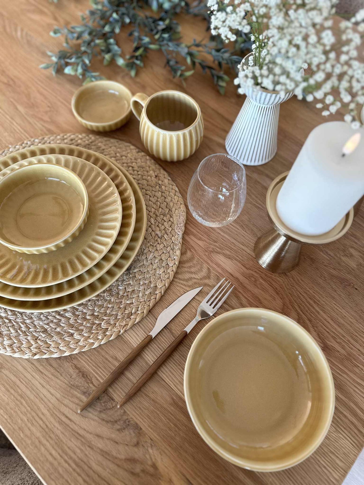 Bolle VIGA stripet steintøy - Sennep flere størrelser