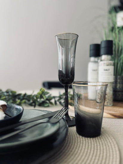 Champagneglas - Røgfarvet med guldkant - VIAMAJA.DK