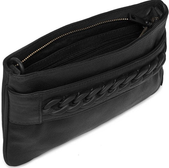 Clutch Black - dekoreret med metalkæde - VIAMAJA.DK