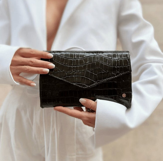 Clutch Croco Black leather - VIAMAJA.DK