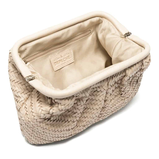Clutch / lædertaske VERA flettet mønster - Sand - VIAMAJA.DK