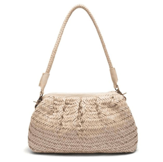 Clutch / lædertaske VERA flettet mønster - Sand - VIAMAJA.DK