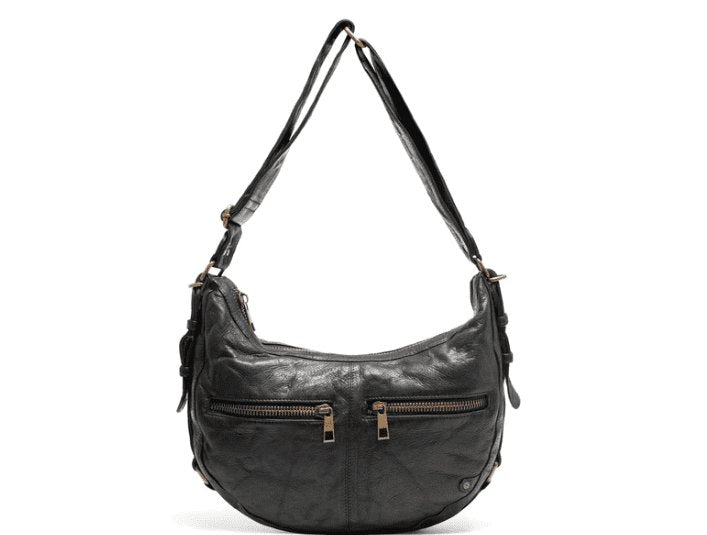 Cool læder skuldertaske i vintage look - Black - VIAMAJA.DK
