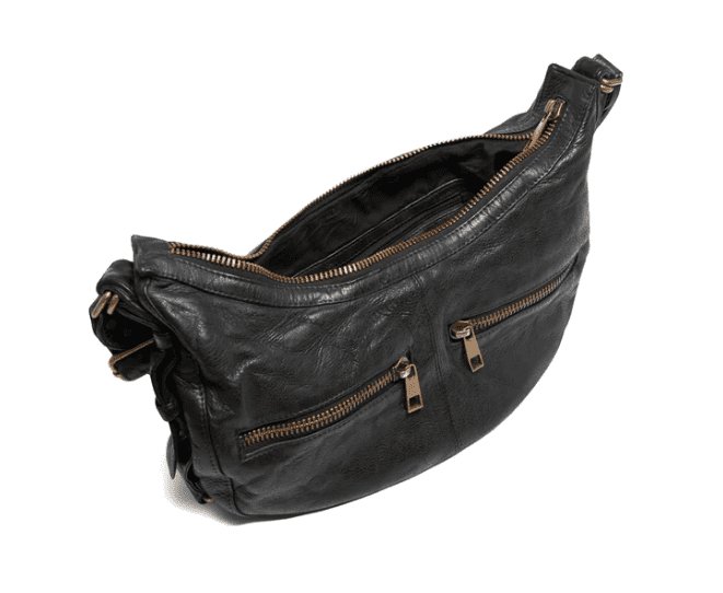 Cool læder skuldertaske i vintage look - Black - VIAMAJA.DK