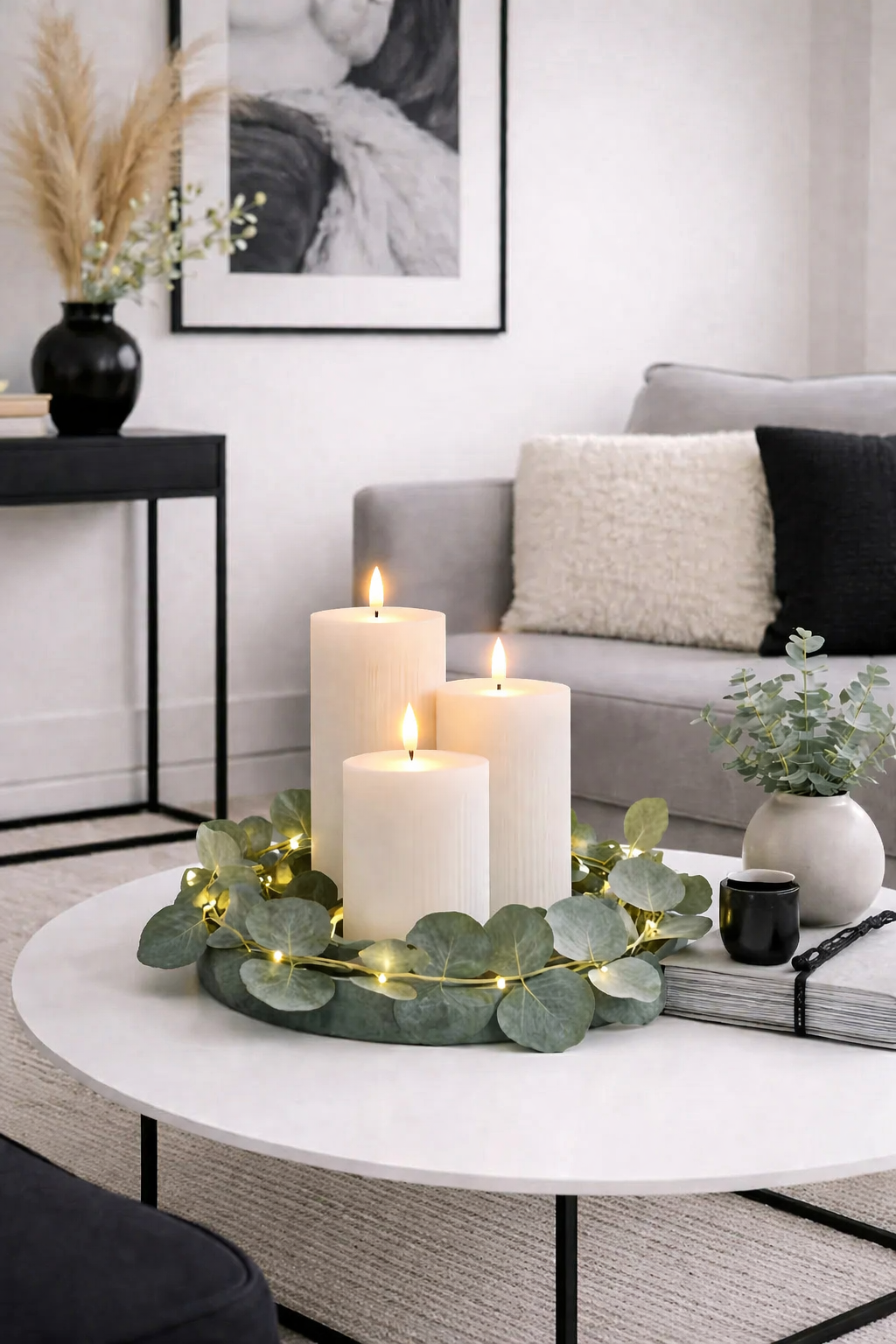 LED Bloklys / Hvit rustikk – 3 stk