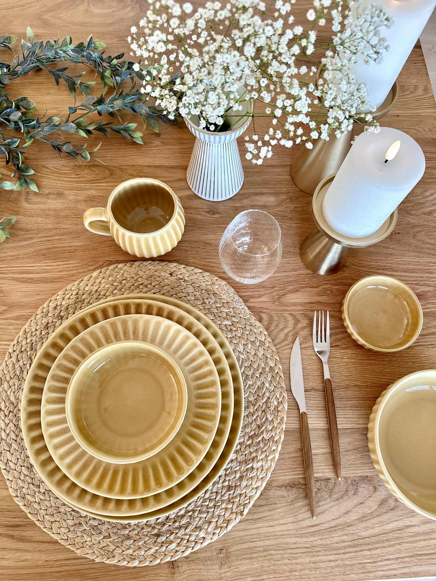 Bolle VIGA stripet steintøy - Sennep flere størrelser