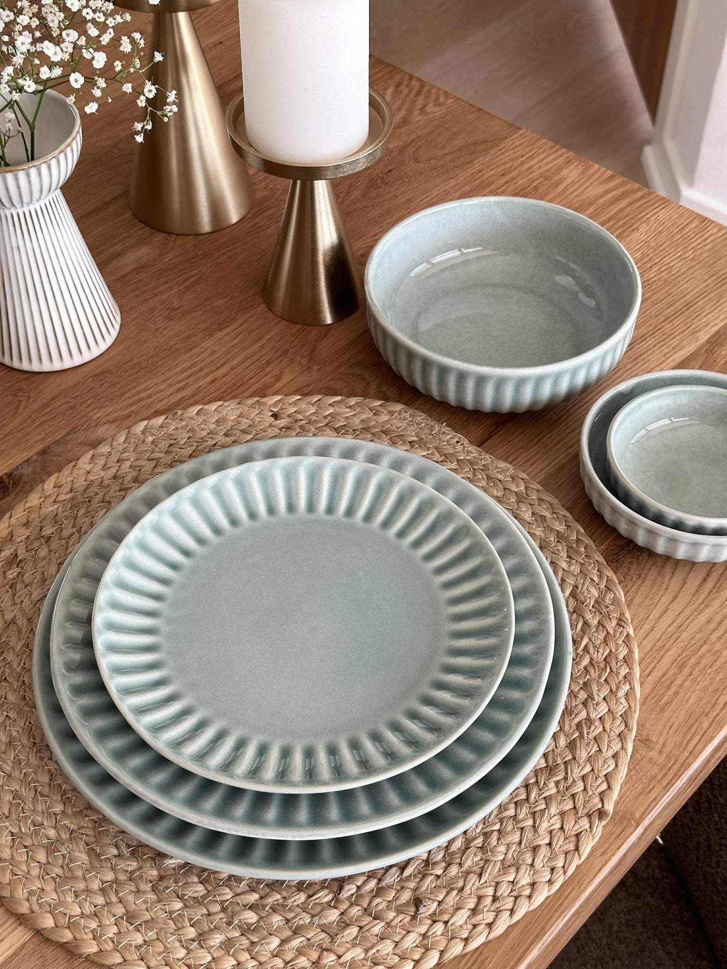 Bolle VIGA stripet steintøy - Mint flere størrelser