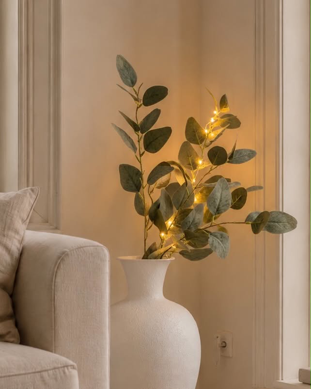Eukalyptus gren med lys - 100 cm