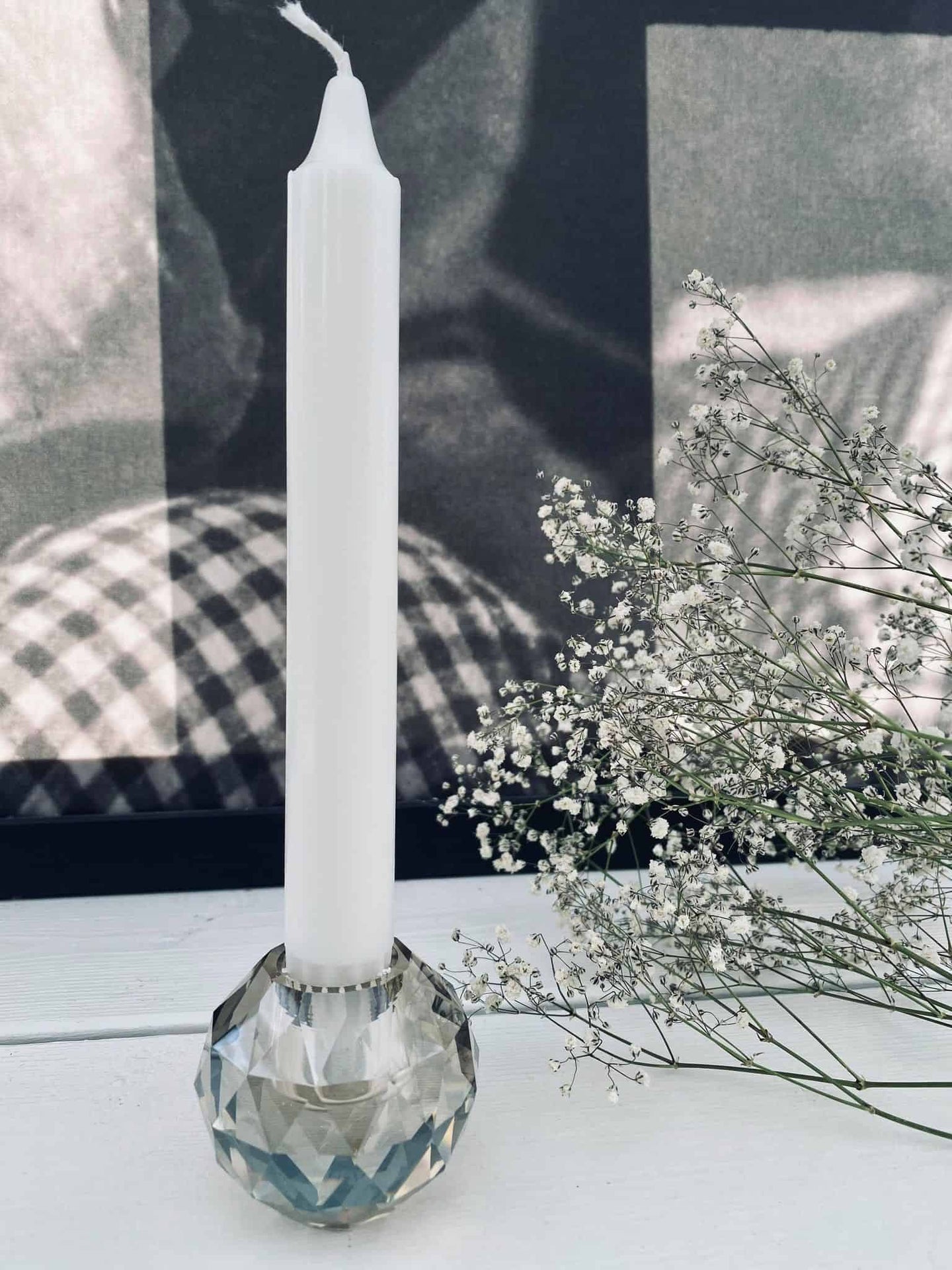 Diamant Lysestage i champagnefarvet glas - VIAMAJA.DK