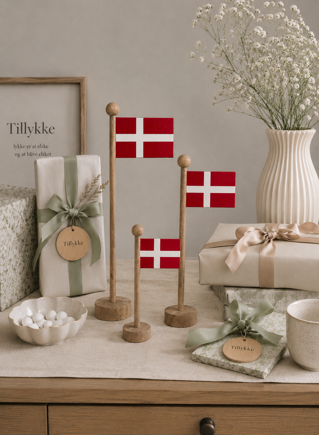 Flagg Dannebrog wood - Flere størrelser