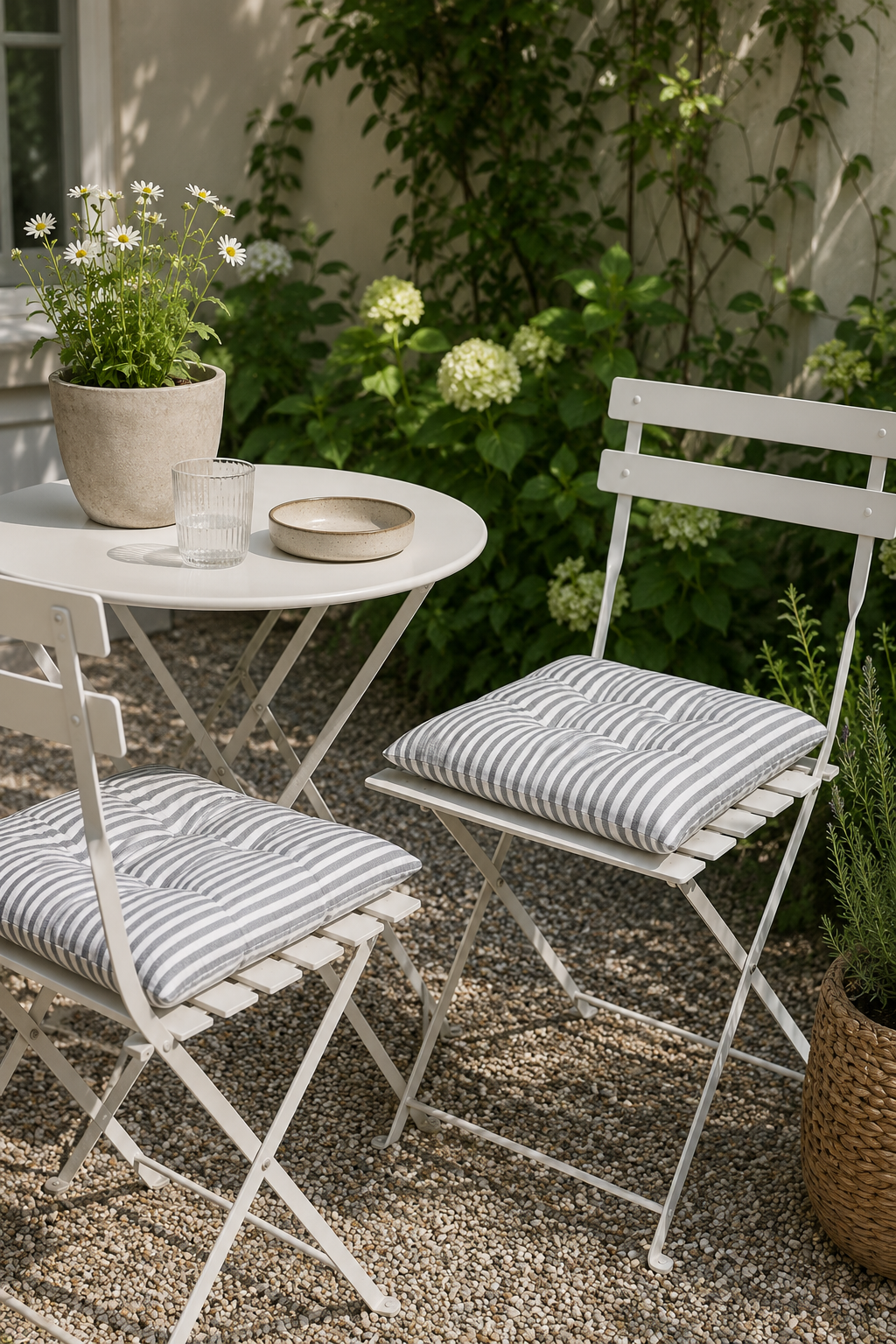 Hagehynde futon – Grå / Hvit 40×40 – Melkedrengstriper
