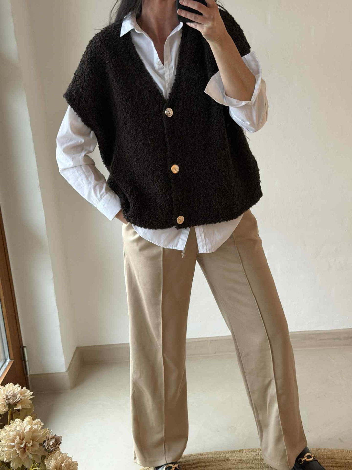 Cardigan med korte ermer - Brown