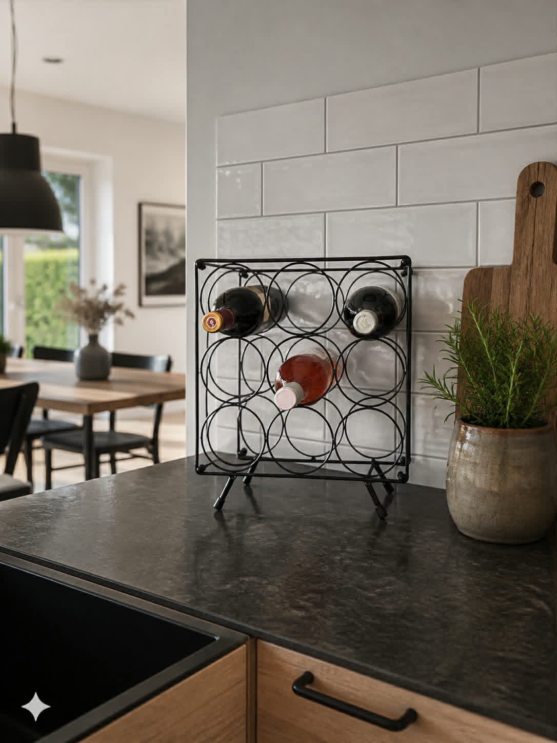 Vinreol i metall - 9 flasker