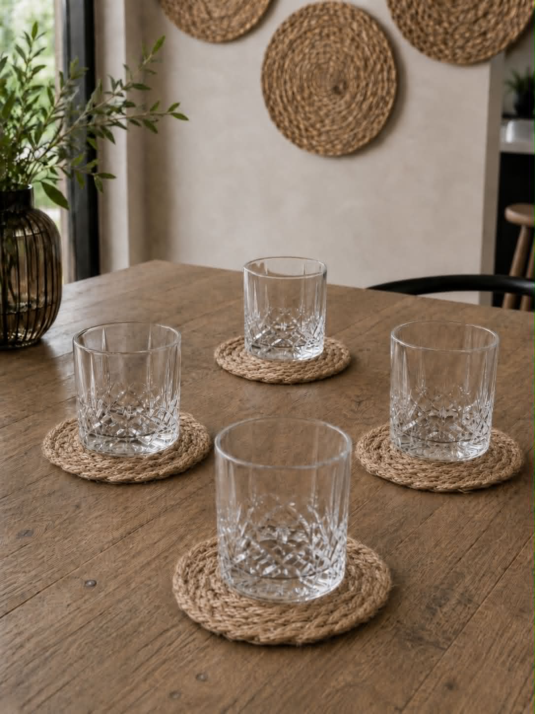 Glassbrikke i jute - Sett med 4 stk
