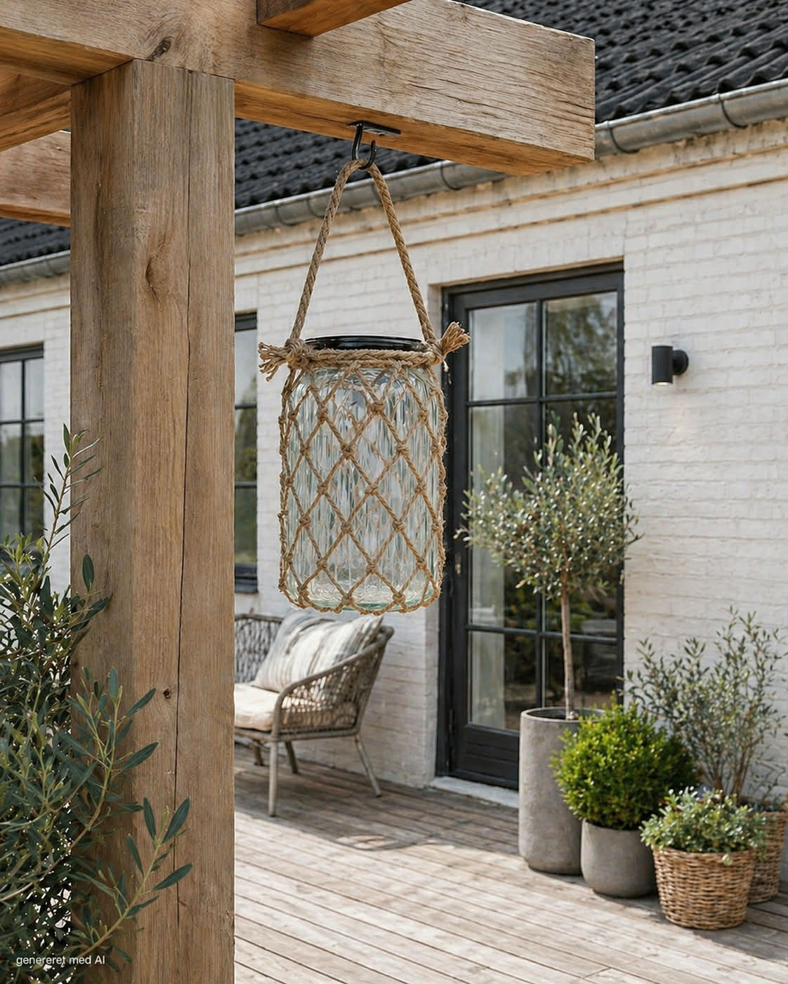 Solcellelanterne - glass og jute