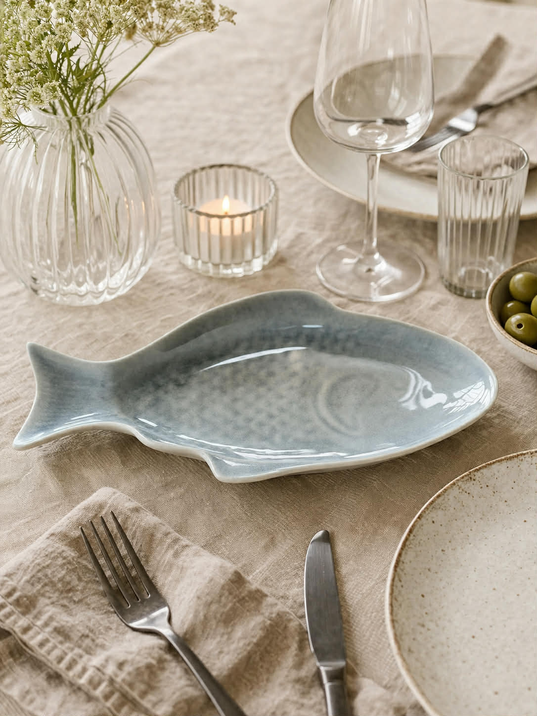 Fisketallerken Stentøy - Lyseblå