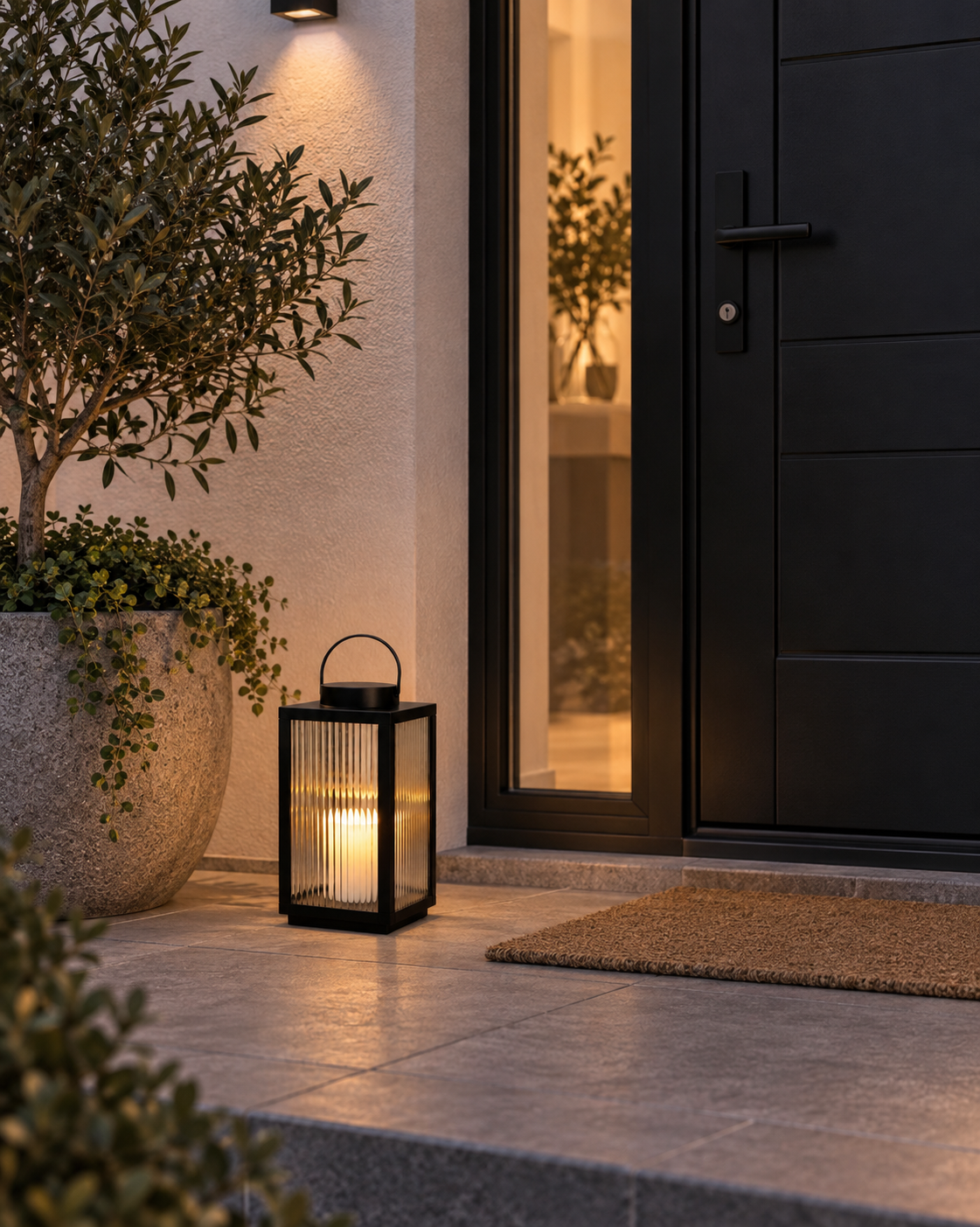 Lanterne Nordic med bloklys og timer