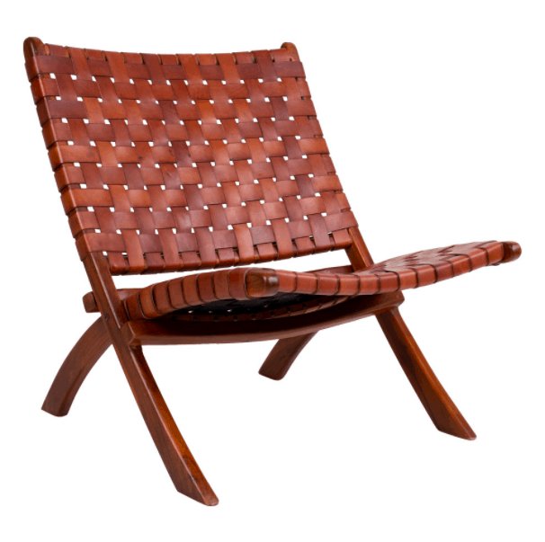 Foldestol i teak med brunt læder - VIAMAJA.DK