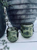Glass til lys eller blomster – Grønt glass (ansikt) Stor