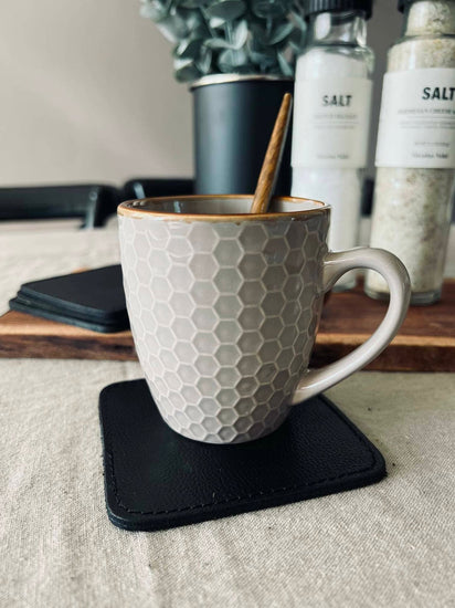Glasbrik / Coaster - 4 stk Sort bøffellæder - VIAMAJA.DK
