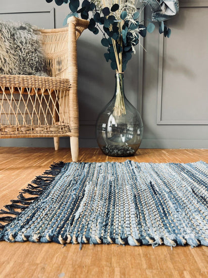 Gulvtæppe i denim og jute - 60x90cm - VIAMAJA.DK