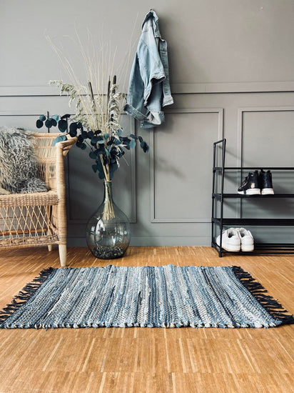 Gulvtæppe i denim og jute - 60x90cm - VIAMAJA.DK