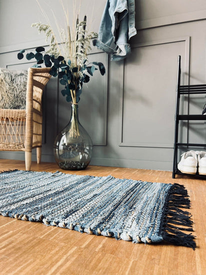Gulvtæppe i denim og jute - 60x90cm - VIAMAJA.DK