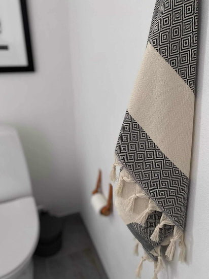 Hamam badehåndklæde – Diamond sort – 90×180 - VIAMAJA.DK