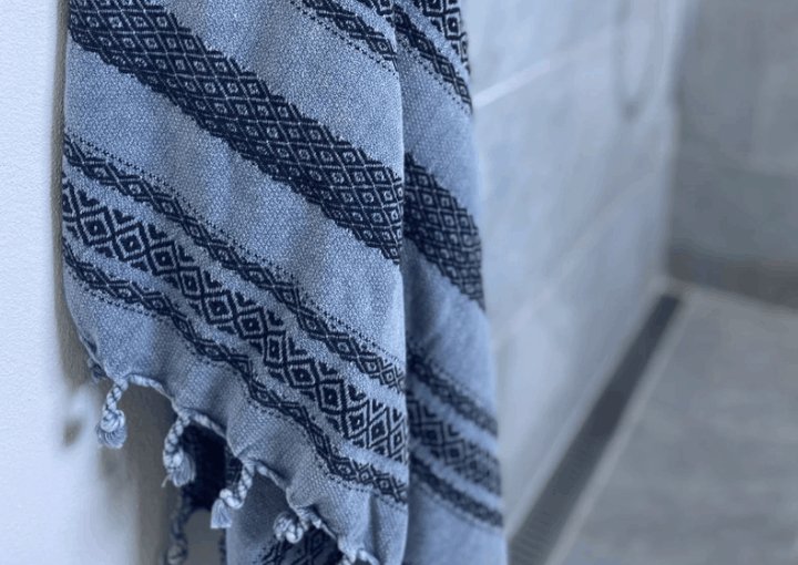 Hamam håndklæde – Blå / mønster – 90×180 - VIAMAJA.DK