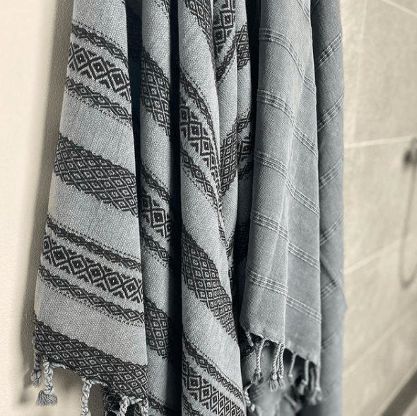 Hamam håndklæde – Blå / mønster – 90×180 - VIAMAJA.DK