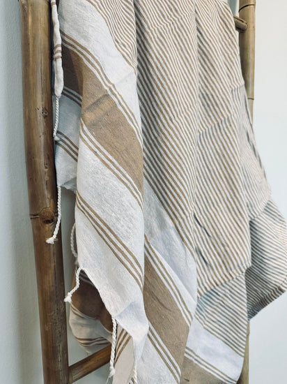 Hammam håndklæde – Beige strib - VIAMAJA.DK