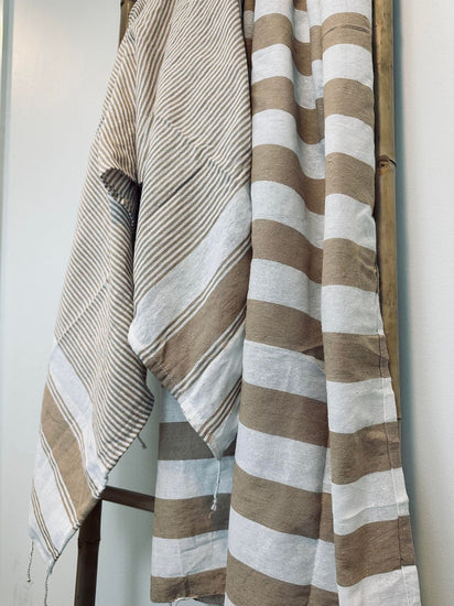 Hammam håndklæde – Beige strib - VIAMAJA.DK