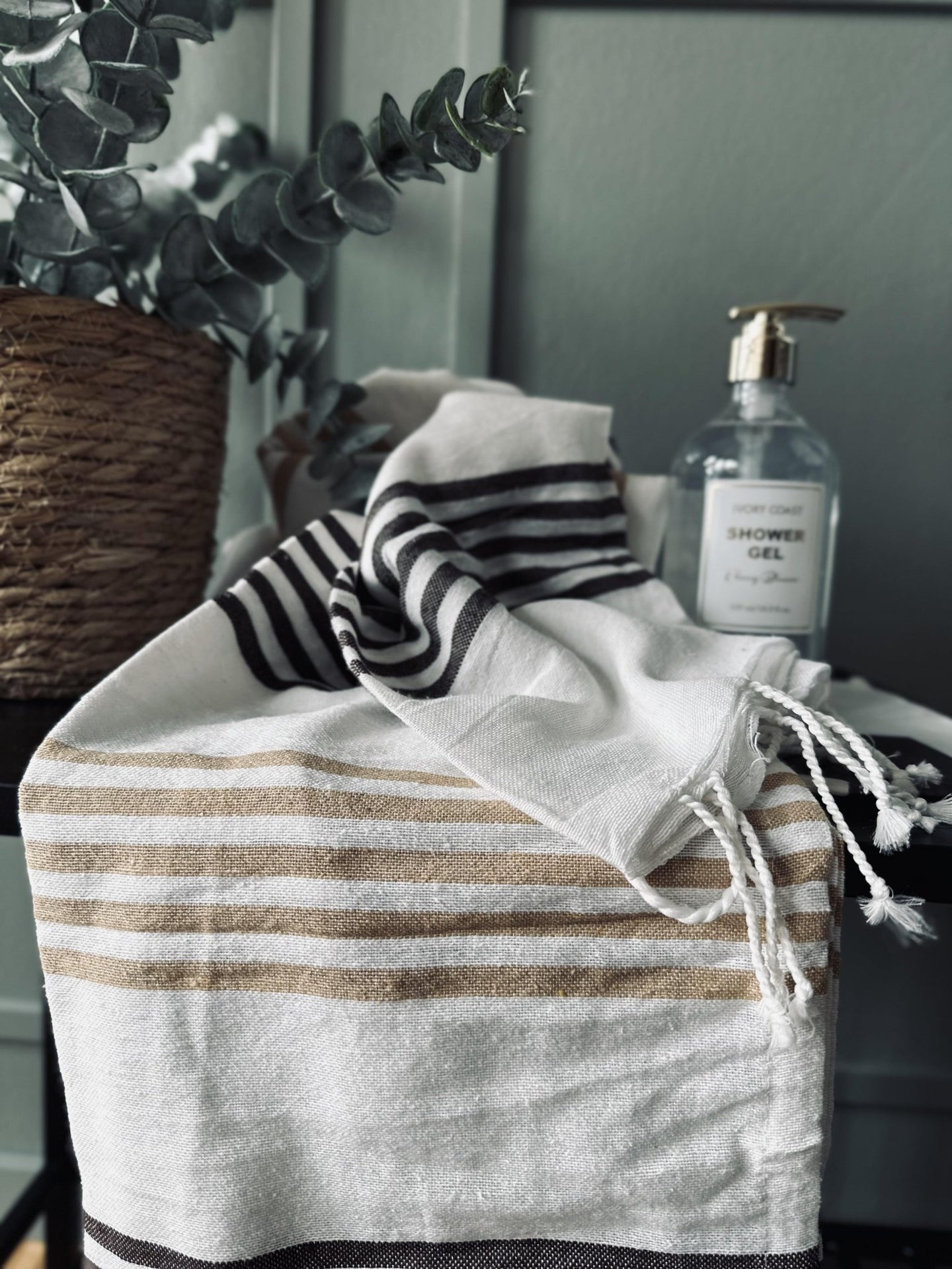 Hammam håndklæde – Beige strib - VIAMAJA.DK