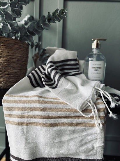 Hammam håndklæde – Beige strib - VIAMAJA.DK