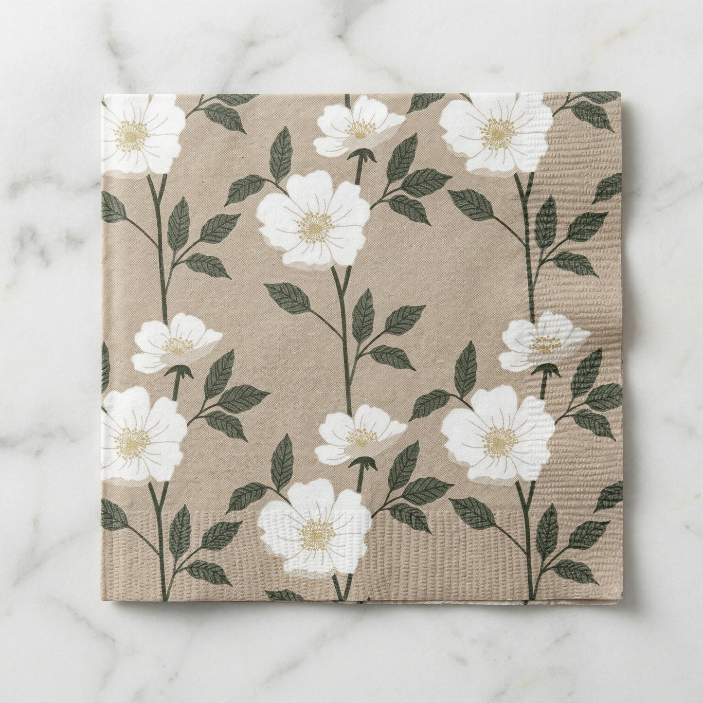 Servietter beige flower - 20 stk