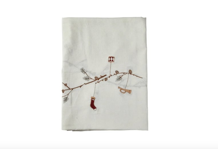 Juledug med broderi i hør - 140x240cm - VIAMAJA.DK