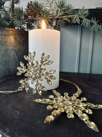 Juleophæng Snefnug mix guld m. sten 10cm - VIAMAJA.DK