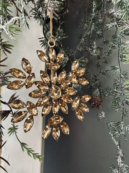 Juleophæng Snefnug mix guld m. sten 10cm - VIAMAJA.DK