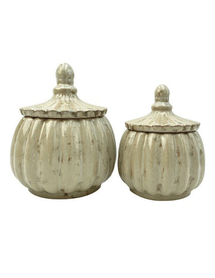 Keramik krukke med låg - Creme // Stor - VIAMAJA.DK