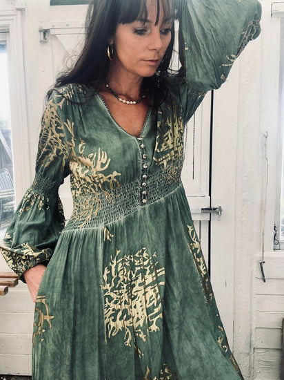 Kjole – Green / gold - VIAMAJA.DK