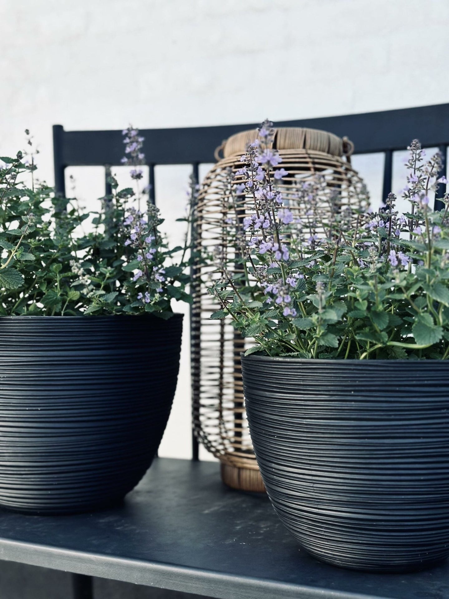 Blomsterpotte med riller, liten, svart - VIAMAJA.DK