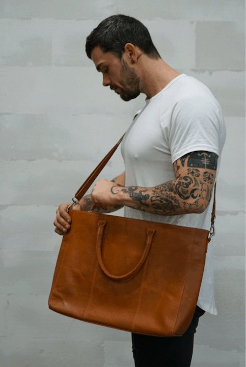 Lædertaske – Shopper eller computertaske – Cognac bøffelskind - VIAMAJA.DK
