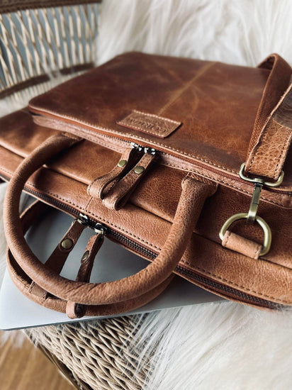 Laptop / arbejdstaske VINTAGE Cognac - VIAMAJA.DK